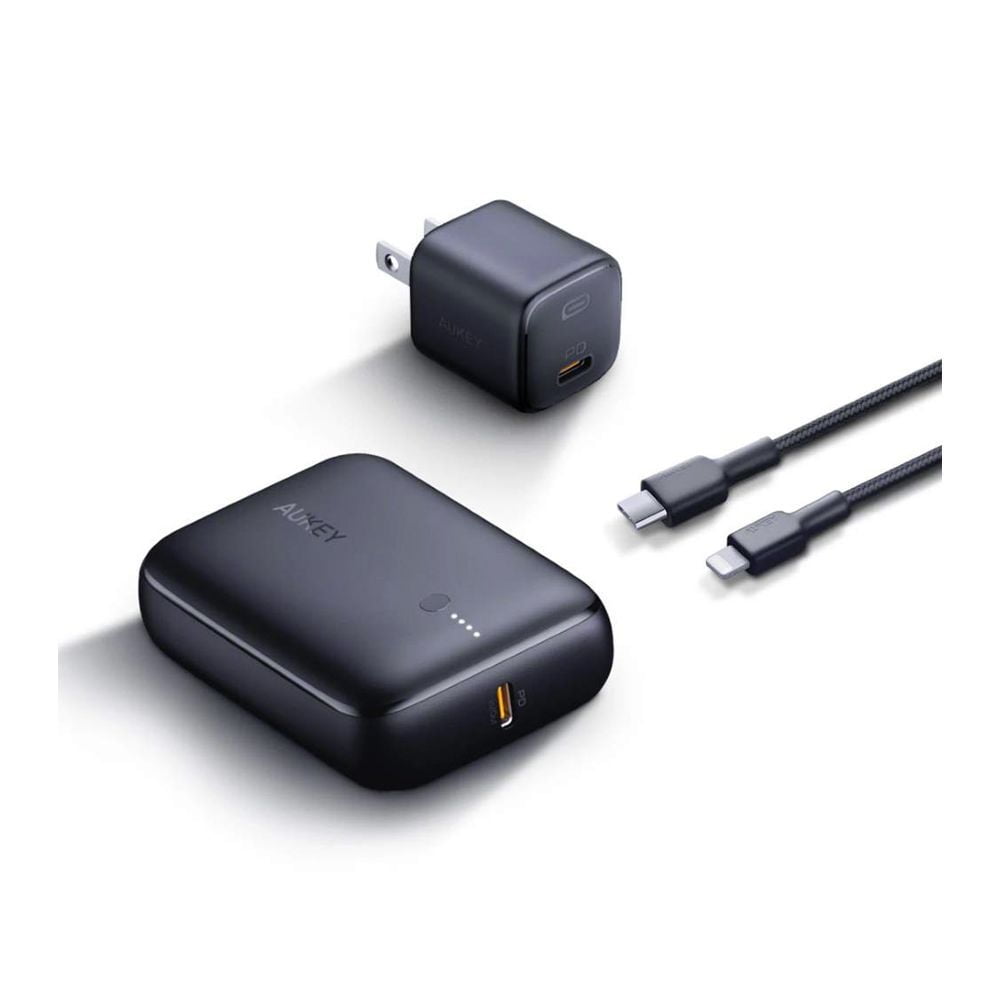 Aukey On The Go TK-12 iPhone 12 20W Type-C Wall Charger 10000mAh PD Power Bank With Type-C To iPhone Charging Cable