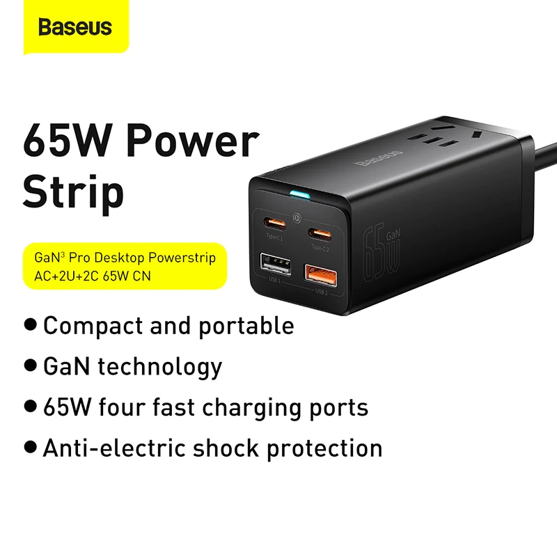 Baseus 65W GaN Fast Charger 4 in 1 For iPhone, Android, Macbook