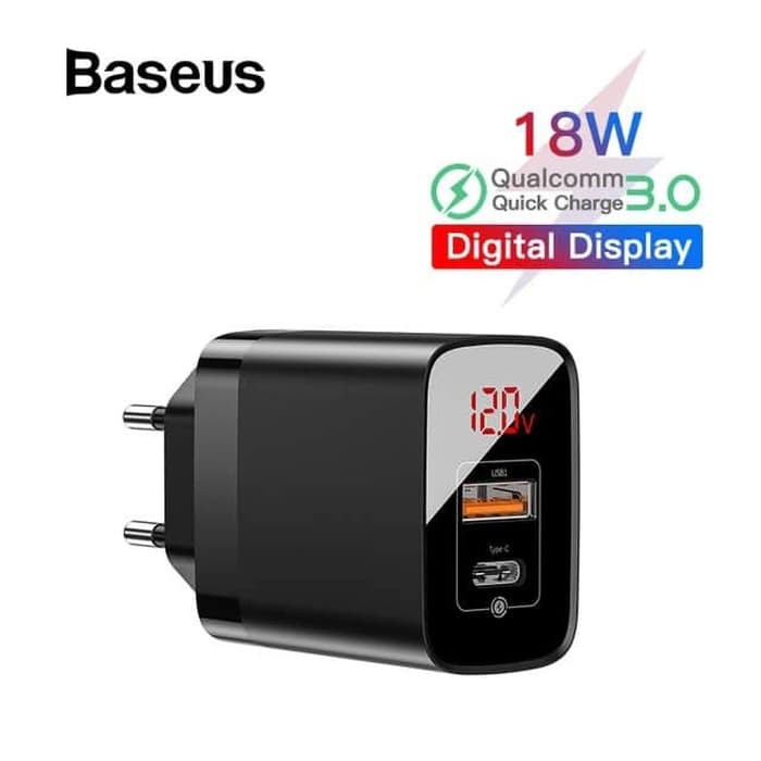 Baseus Mirror Lake Dual QC Digital Display Quick Charger A+C EU 18W