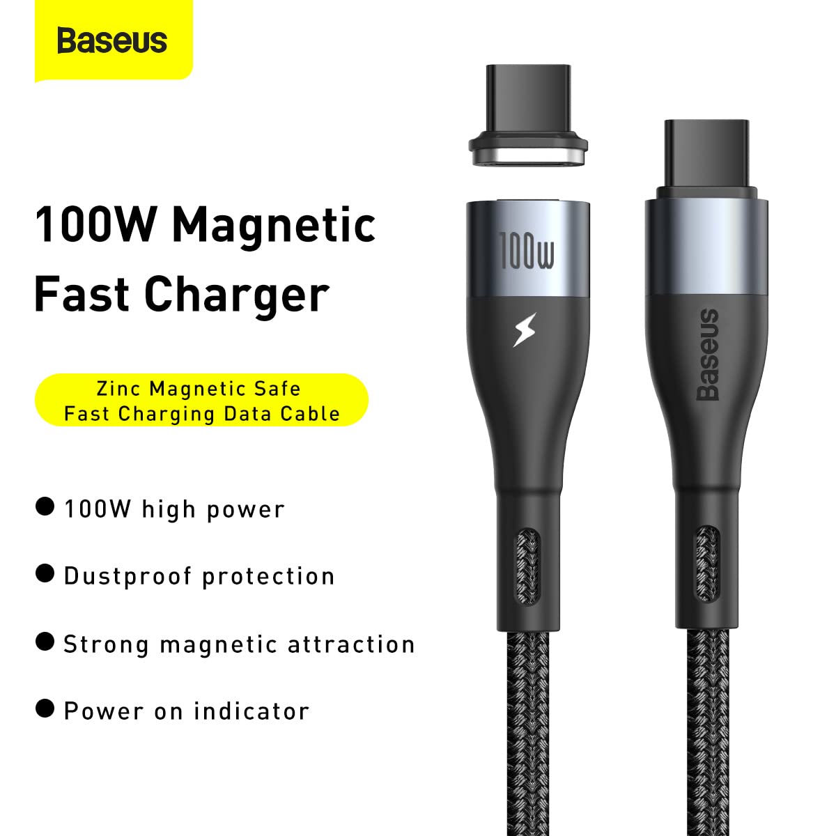 Baseus Zinc Magnetic Safe Type-C To Type-C 100W 1.5m Cable - Smart Mobiles