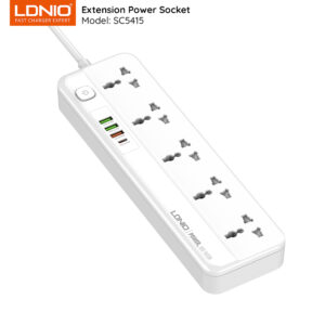 LDNIO SC5415 Multi Function Power Strip 5 Power Sockets +1PD 20W+1QC 18W+2 AUTO-ID